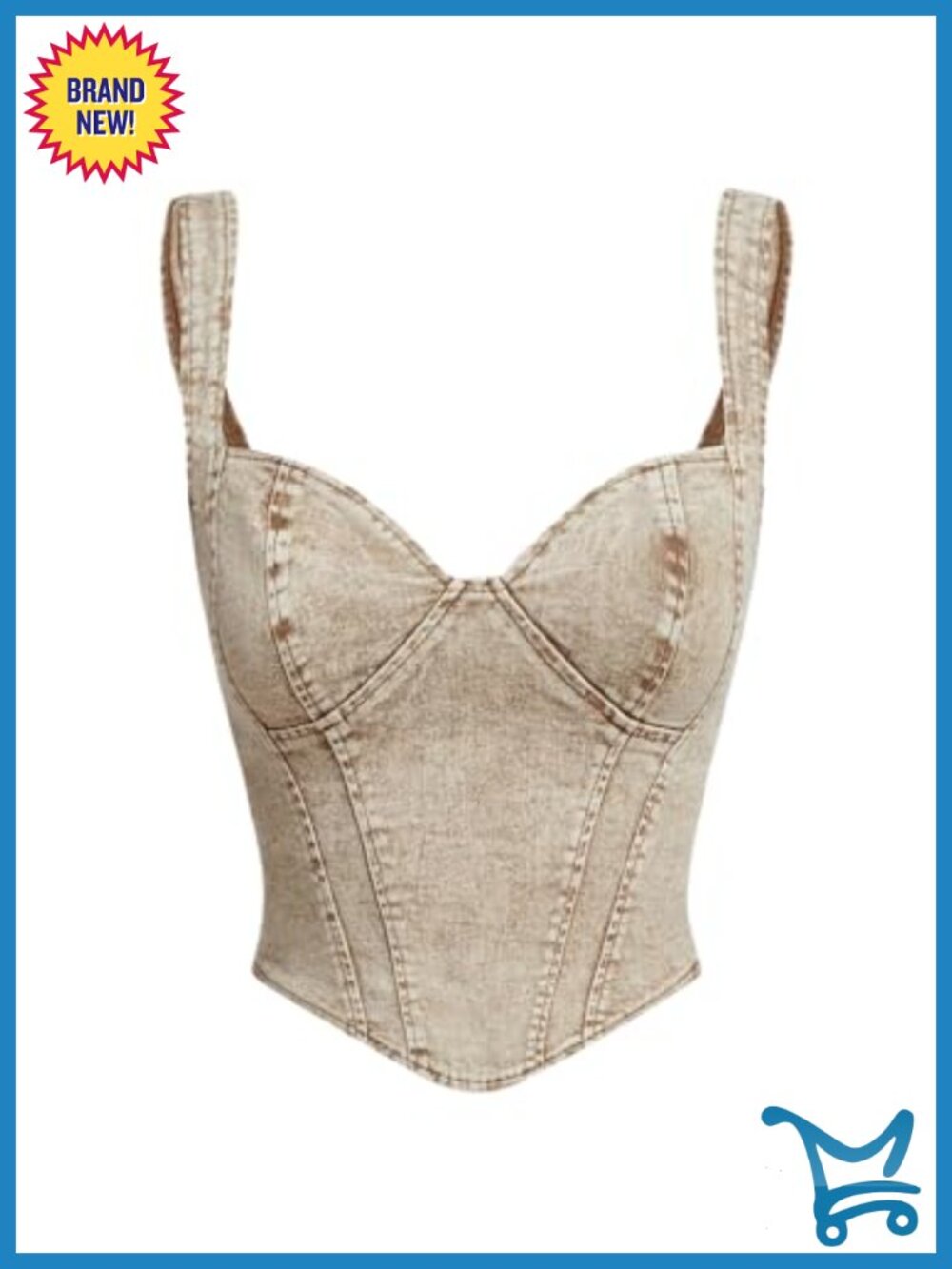 Sleeveless Denim Crop Top V Neck Asymmetrical Hem Fitted Jean Corset Bustier
